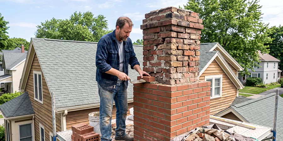 Old and Crumbling Brick Chimney Rebuild La Mirada