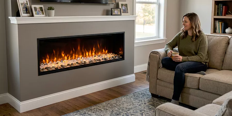 Electric Fireplace With Crystal and Pebble Embers La Mirada
